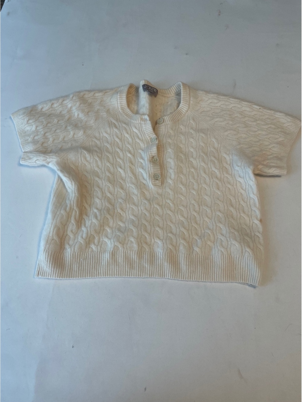 J.Crew Women's 2X Cream Cable Knit Cashmere Short Sleeve Sweater